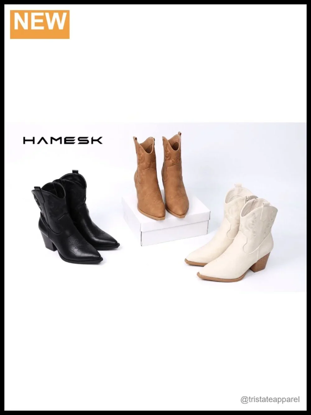 Women Ankle Cowboy Boots Pointed Toe Chunky Heel Embroidery Zipper Pull On